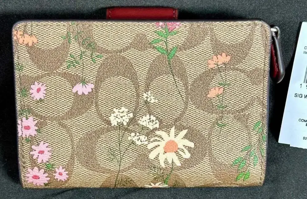 Coach Medium Corner Zip Wallet In Signature Canvas Wildflower Print C8730